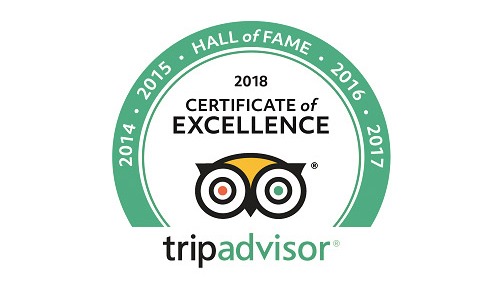 2018 Hall of Fame Certificate of Excellence by Tripadvisor