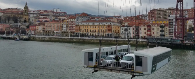 View Portugalete town & working Platform in Biscay Hanging Bridge. Near Bilbao